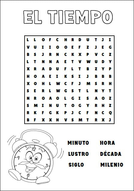 Printable Word Search about Time in Spanish