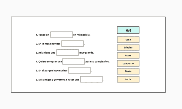 Complete the sentences with nouns in Spanish