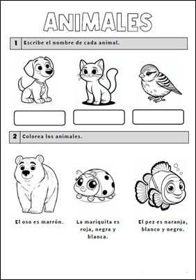Basic Spanish worksheet about animals
