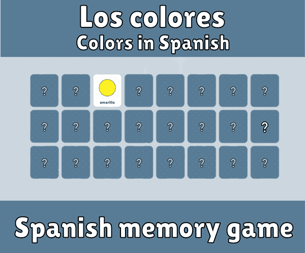Colors in Spanish Memory Game