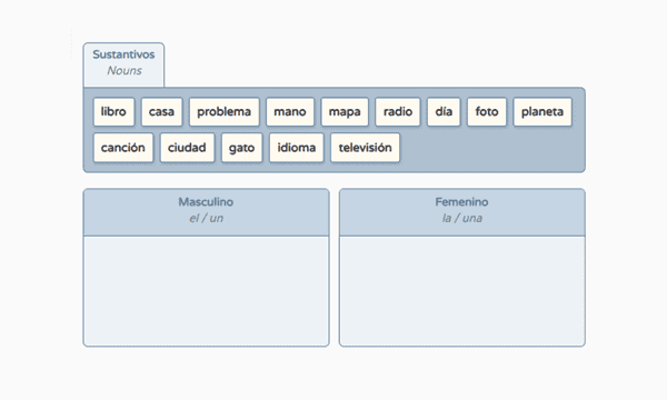 Spanish Noun Gender Online Exercise
